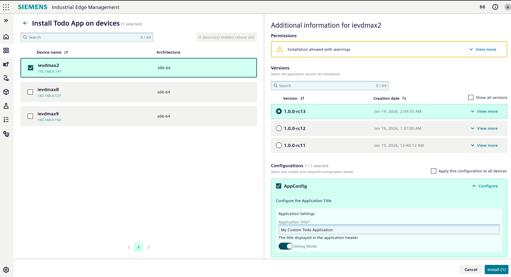 Configuration Form during Application Installation