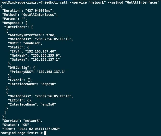 iedkcli GetAllInterfaces Output