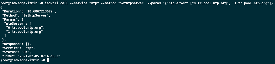 iedkcli SetNtpServer Output