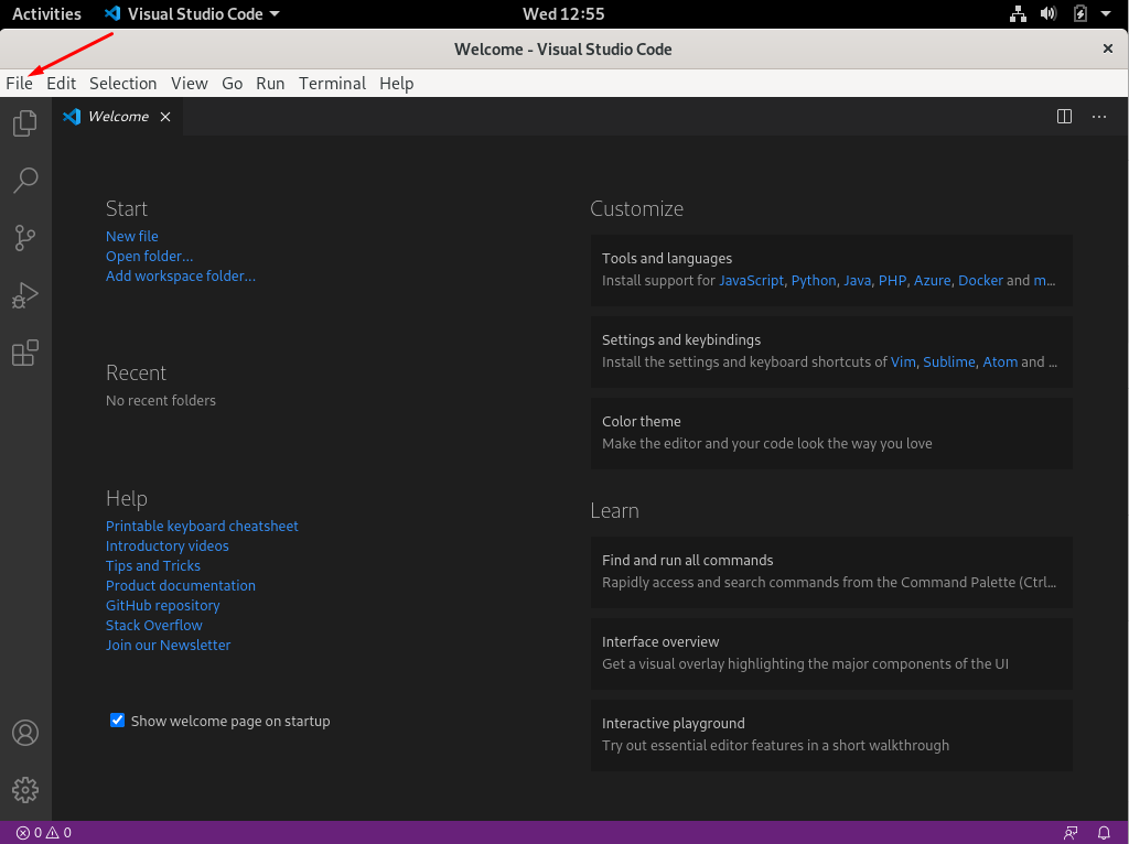 Viusal Studio Code First Screen