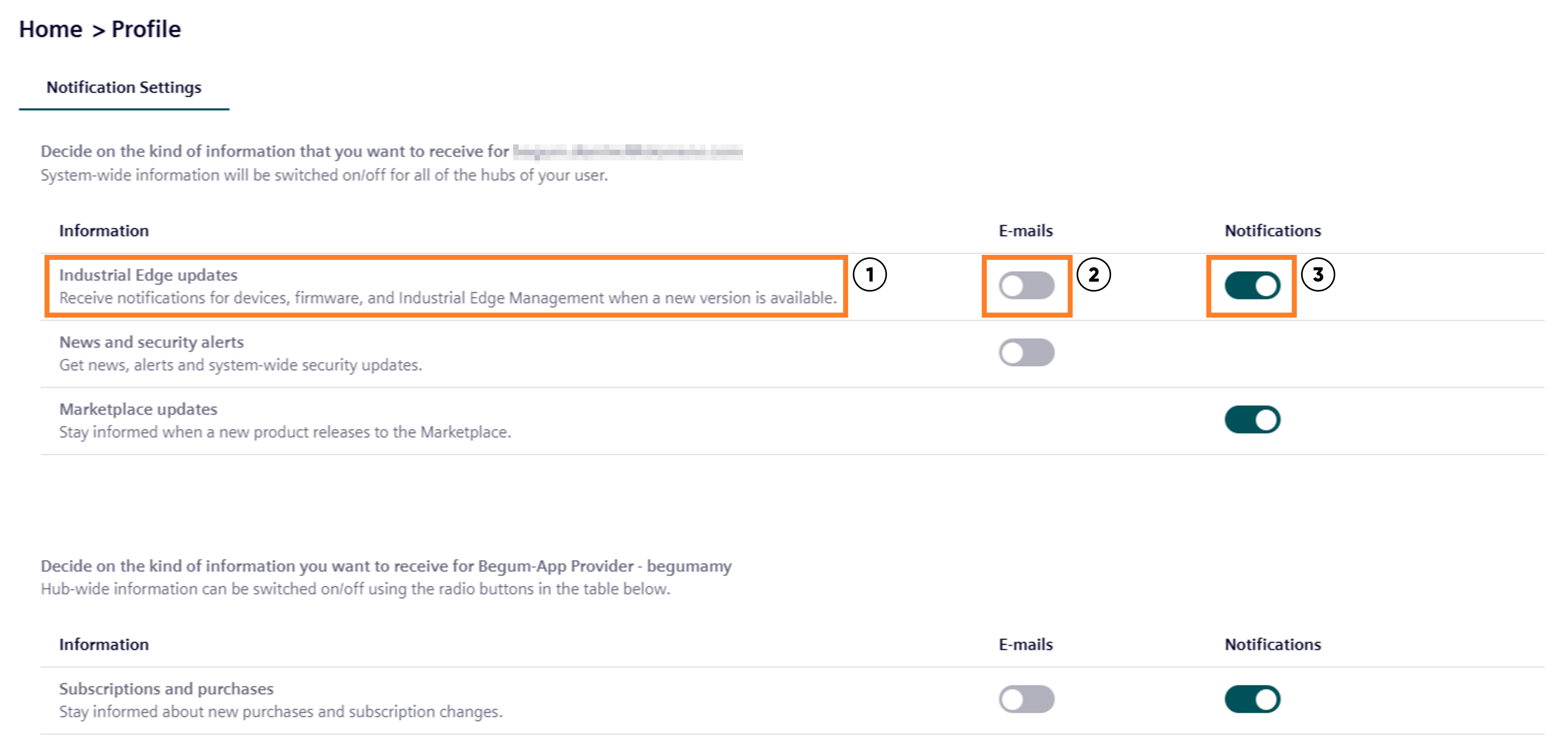 notification settings