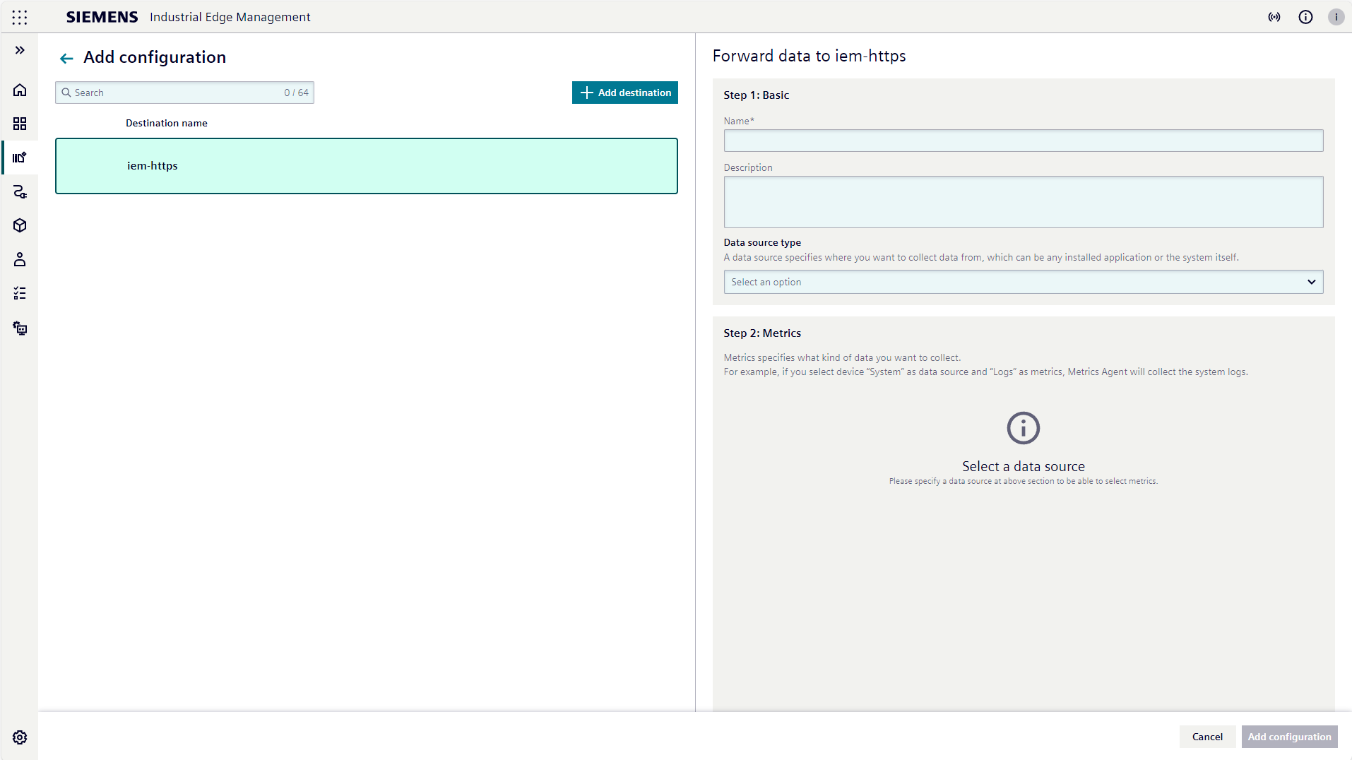 Select a data destination