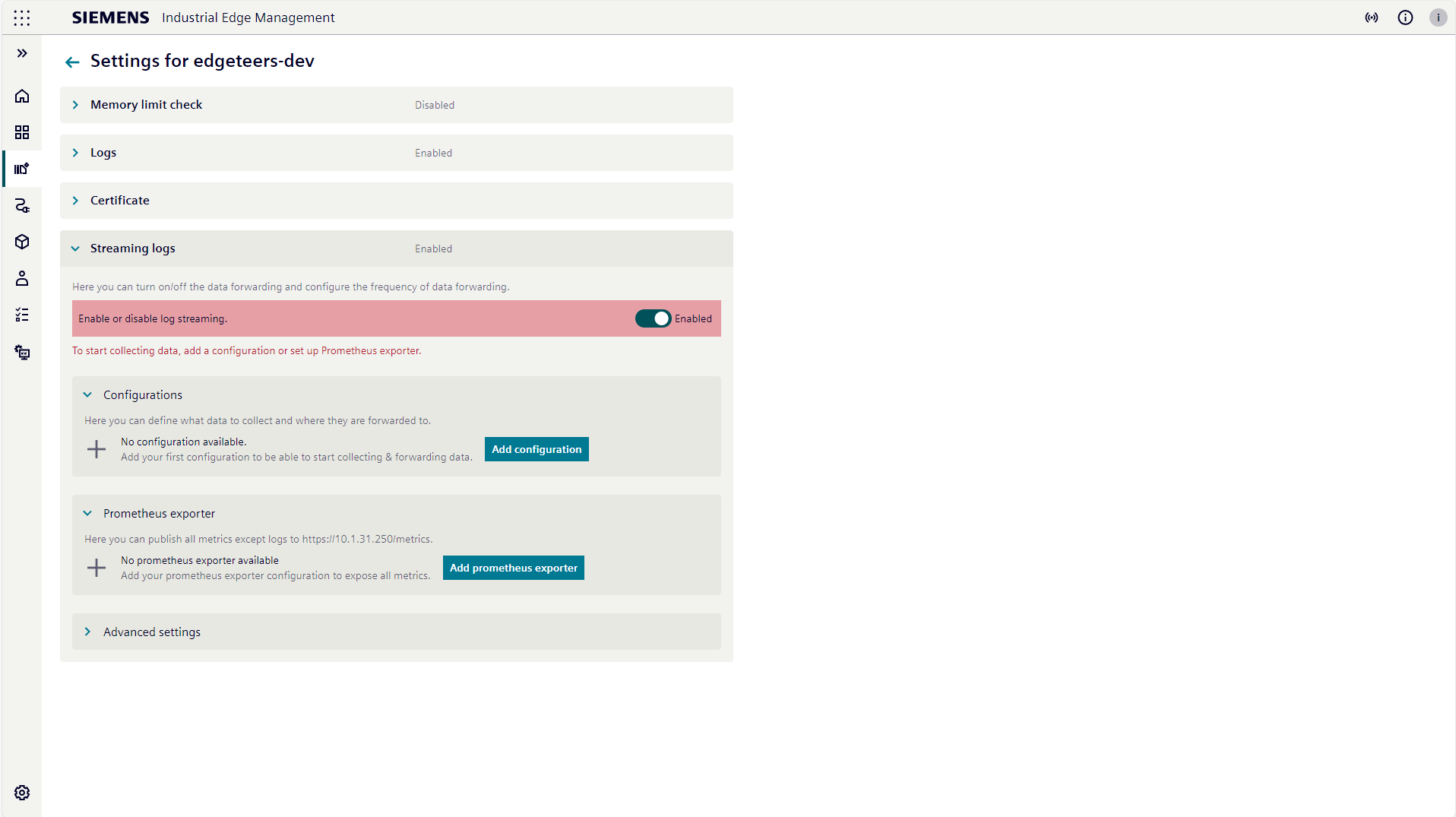 main ui - prometheus exporter