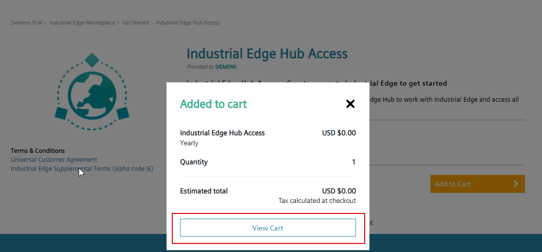Click "View Cart". The "Cart" page opens.