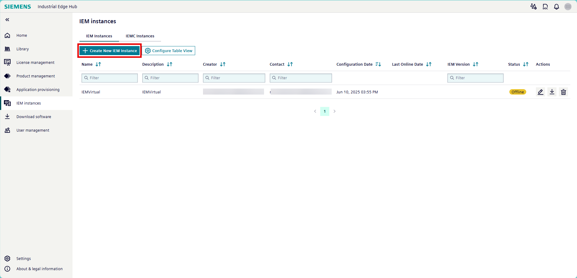 Click "Create New IEM Instance". The "Create IEM Instance" page opens.