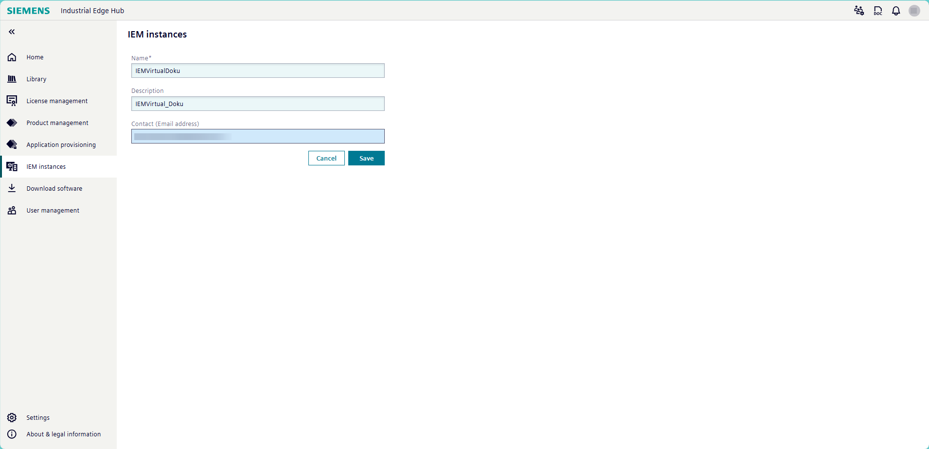 Give your IEM instance a name, a description, and an email address for the contact.