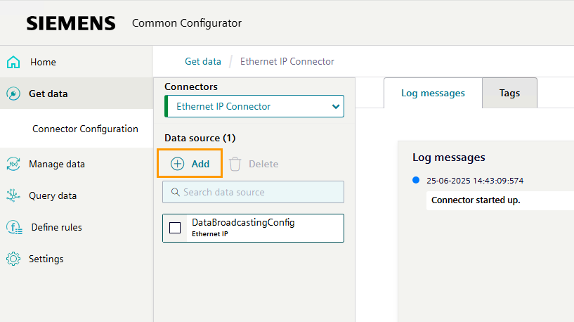 Click "Add". The "Add Data Source" page opens.