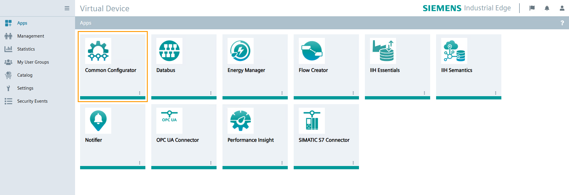 Click the "Common Configurator" tile. The "Common Configurator" UI opens.