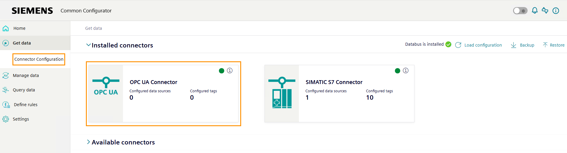 Under "Installed Connectors", click "OPC UA Connector".