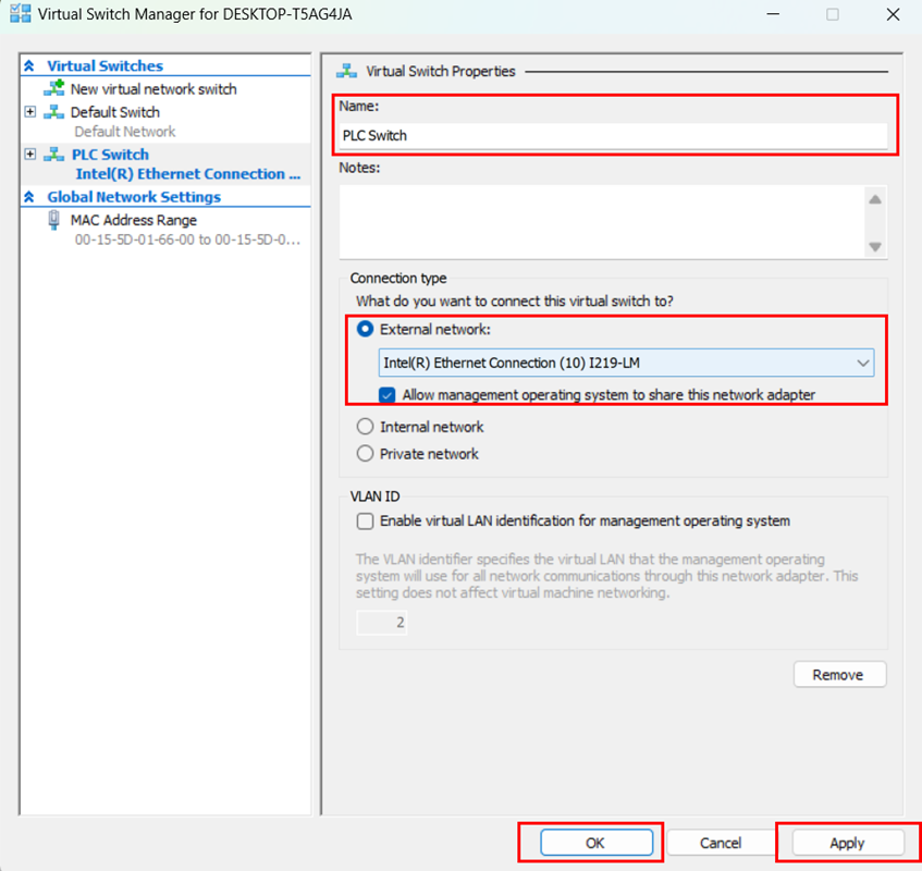 Configure virtual switch