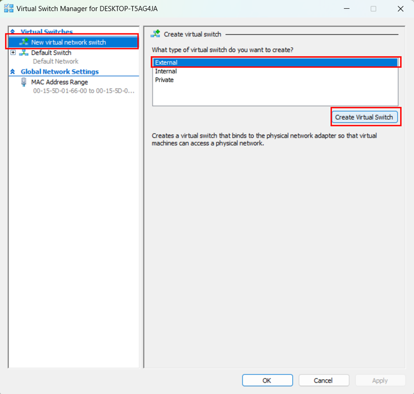 Create External Virtual Switch