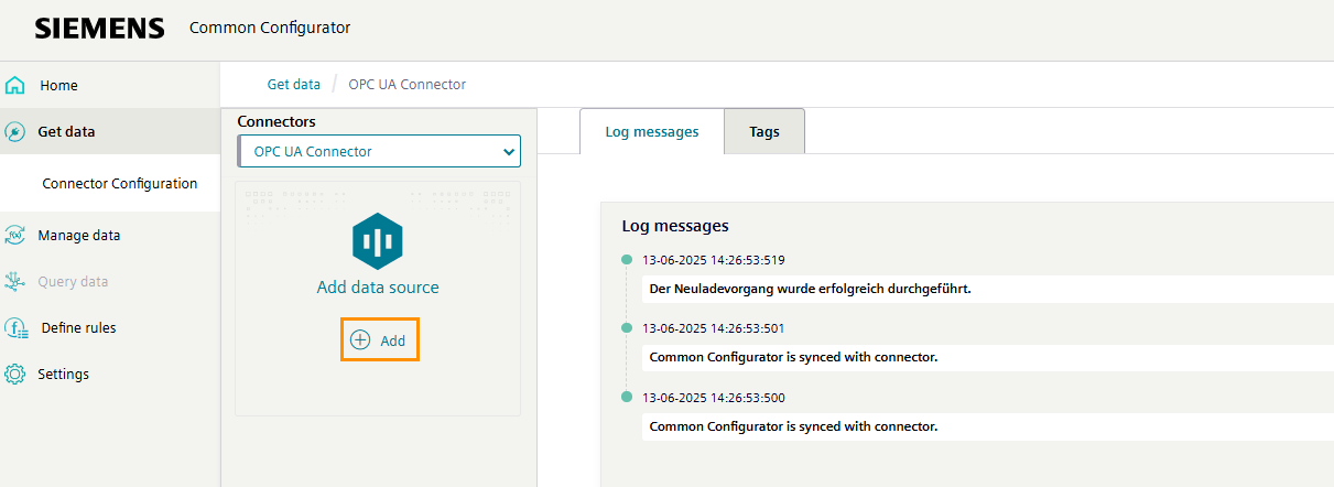Click "Add". The "Add Data Source" page opens.
