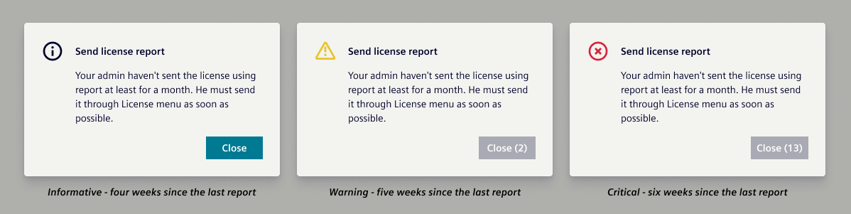 Informative, warning and critical pop-ups on IEM