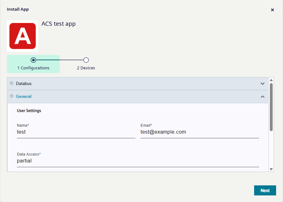Application Configuration Service Dialog