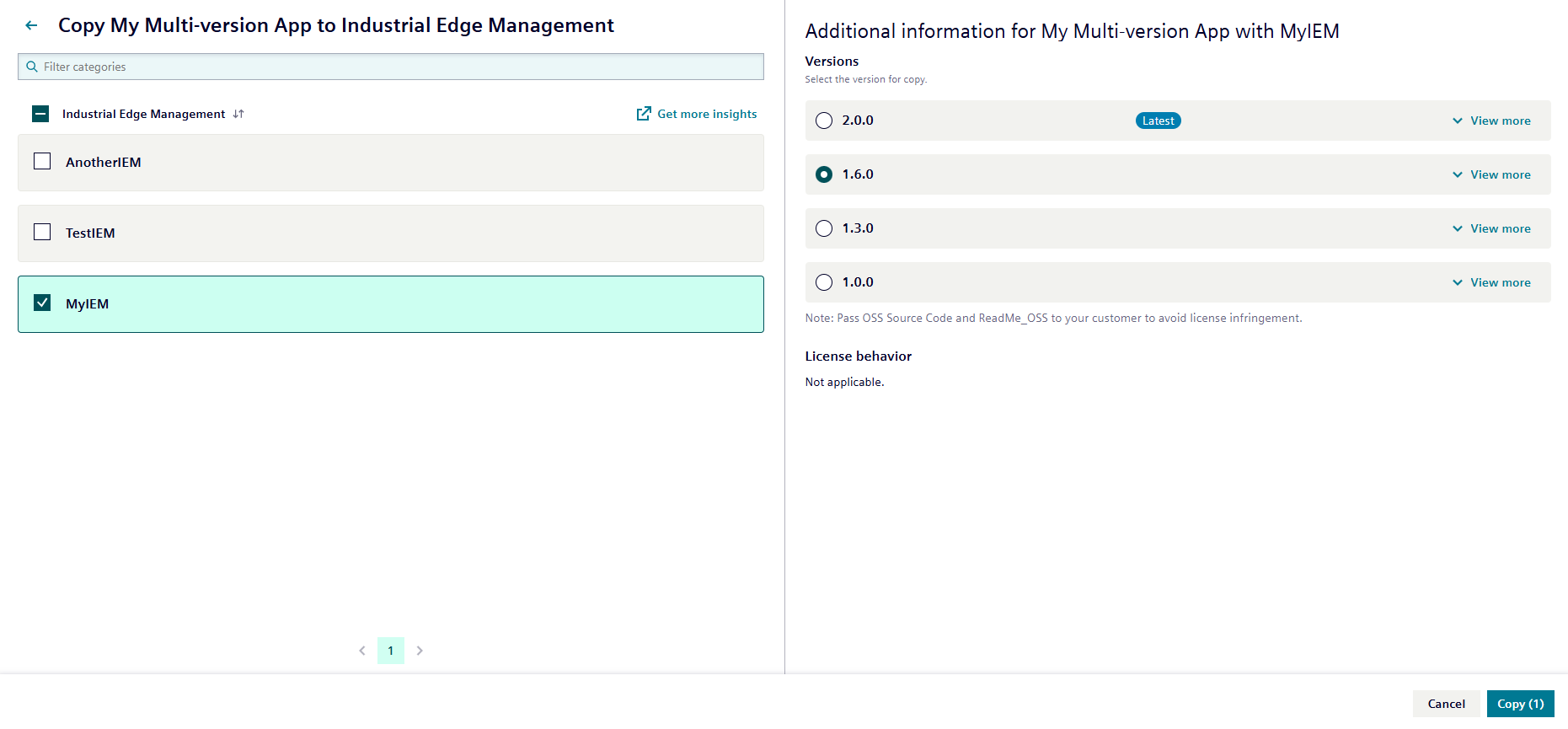 Multiversion copy to IEM